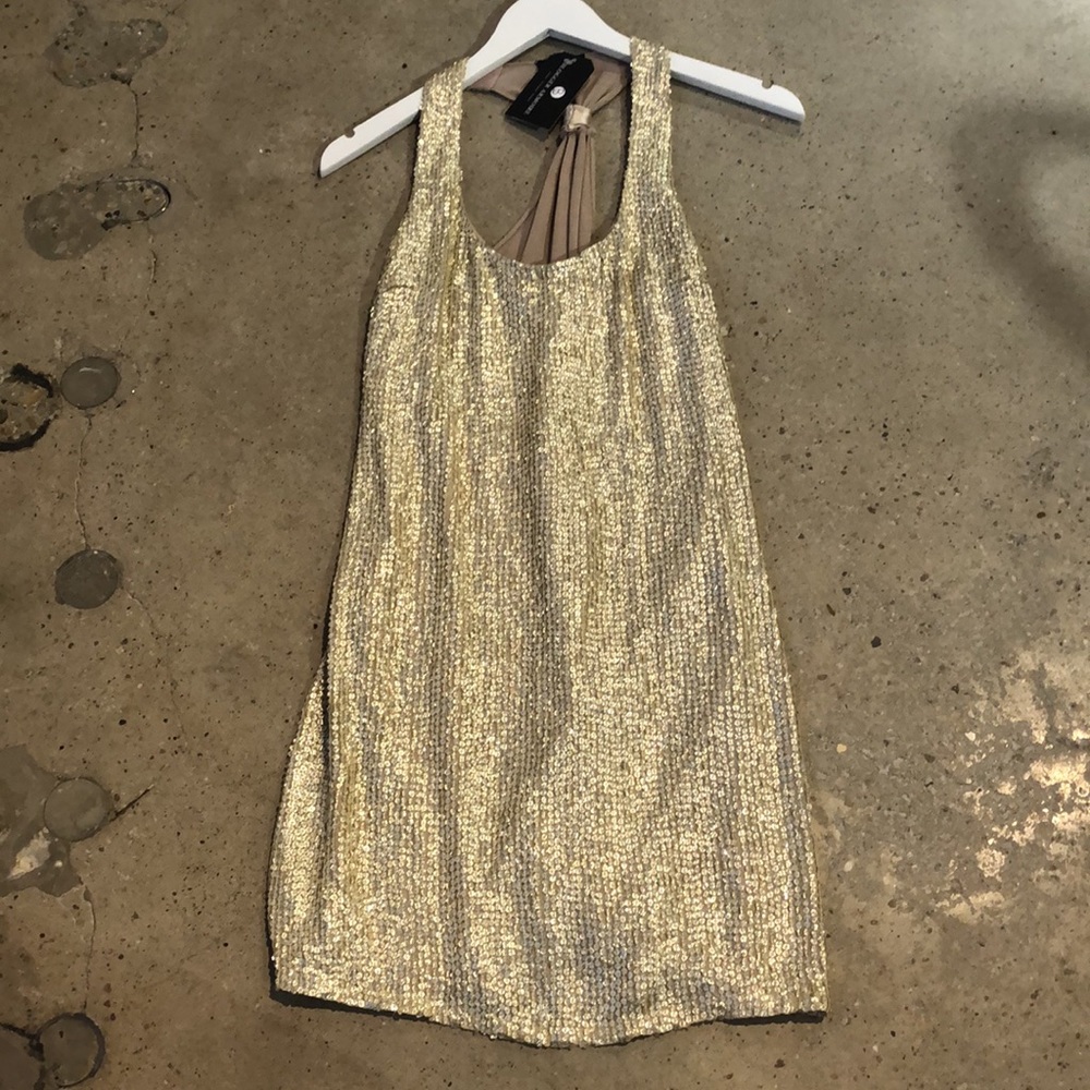 Maria Bianca Nero Gold Sequin Sleeveless Mini Dress